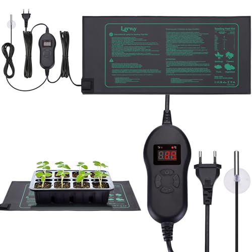 LERWAY Heizmatte Pflanzen mit Thermostat, 30W Wärmematte zur Keimung und Anzucht, Wasserdicht heizmatten für Terrarium, Zimmergewächshaus, Haustiere, Reptilien, 52x25 cm