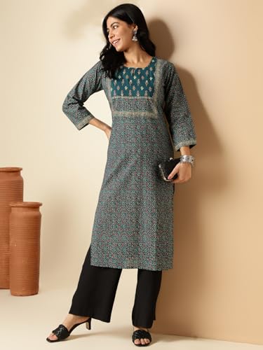 Image of Vbuyz Women's Floral Printed Straight Cotton Special wear Kurtas for Women | Cotton Kurtas for Women | A-Line Kurtas Kurtis | Designer Kurta | Kurtas for Women | Printed Kurtas