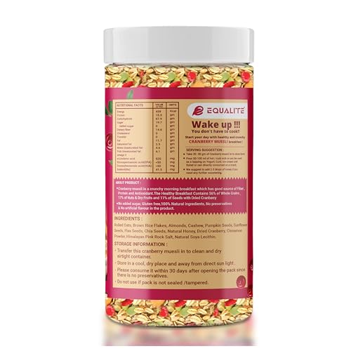 Image of Equalite Honey Choco CranberryMuesli I Dry fruits I Muesli I Fruit and Nuts I No added sugar I Granola I High protein muesli I Breakfast I Healthy food I Protein food I Gluten Free |No preservatives | High fiber| High Omega-3 | High Minerals & Vitamins |Weight loss food I Equalite foods | 1050g