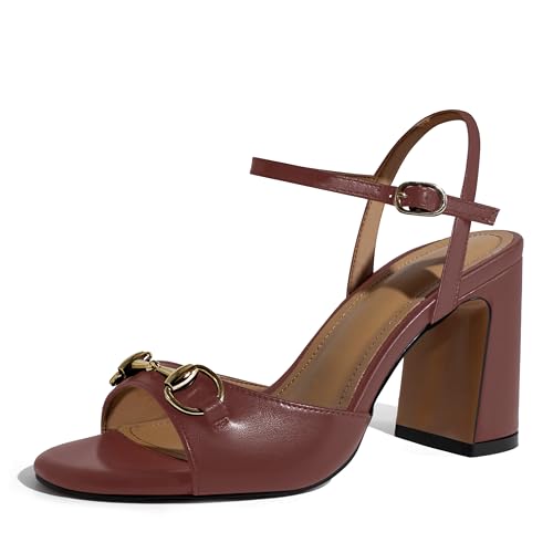 Image of iadore Women Fashion High Block Heel Shoes Strappy with Buckle Fashion Studded Round Open Toe Summer Dress Sandals Size 5-12 US