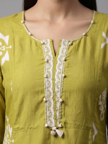Conjunto Kurta de seda para mujer pantalón y túnica larga bordada 4