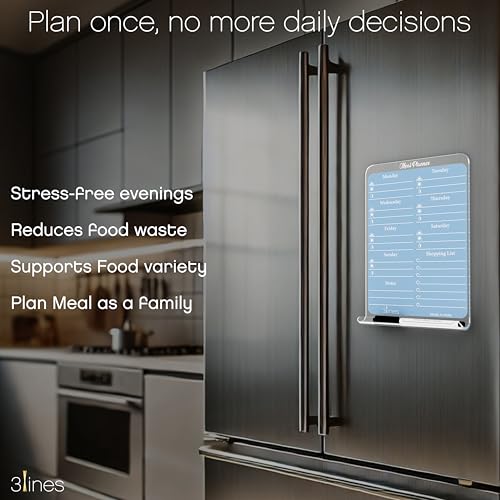 Image of 3 Lines ClearBite Acrylic Magnetic Meal Planner Board | Sleek & durable | Includes Marker & Duster | 24x16 CM | Perfect for Meal Planning, Shopping Lists, Notes | Ideal for Home, Office | Blueberry