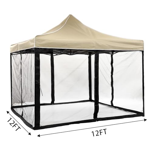 DOOSARG Mosquito Netting for Gazebo Canopy, 12x12 Universal Replacement Mosquito Netting 4-Door Zipper Black 4-Panel Sidewall Curtain (Net Only) (12x12)