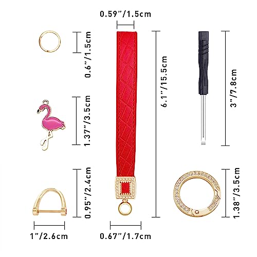 Ohkyoot Microfiber Leather Wristlet Keychain,Key Chain Holder Car Keys Keychain With 5 Key Ring And Anti-Lost D Ring (Red Gold) #TOP4