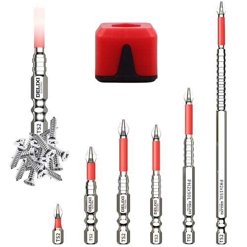 6 Stück Hochmagnetischer Schraubendreher-Bohrer-Bit-Satz, Präziser Anti-Rutsch Phillips Bits mit 1 Stück Magnetisierer, Magnetisch Schraubendreher Bit Satz, Anti-Rutsch Phillips Bits für Elektrobohrer