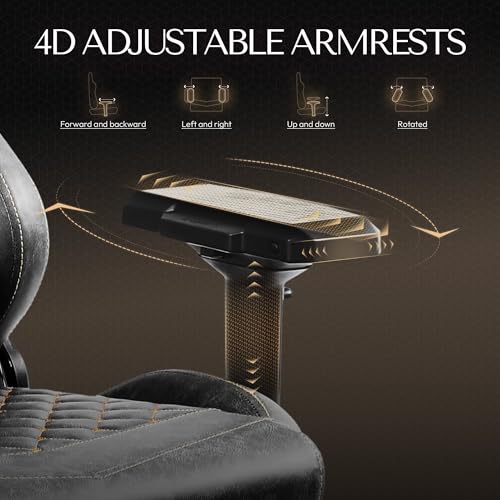 Dowinx Gaming Chair Big and Tall, Ergonomic Computer Chair with 4D Armrests and Footrest Massage Lumbar Support, High Back Comfortable Gamer Chair for Adults 350Lbs PU Leather for Office Game, Grey - Image 6