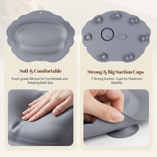 Silicone Bath Pillow for Tub – Inflatable Bathtub Pillow for Head & Neck Support, Waterproof Bath Cushion for Jetted Tub, Gifts for Mom Women