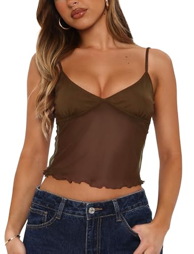 Image of Avidlove Bralettes for Women Mesh Tank Top Slim Y2K Camisole See Through Sheer Bralette Party Club Top