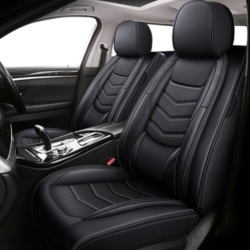 Image of 2 Pcs Front Car Seat Covers Fit for Volkswagen Tiguan Limited 2017-2018 | Nappa Leather, Daily Commutes, Durable, Side Airbag Compatibility, Sports Seat Cover, Wear Resisting, Black