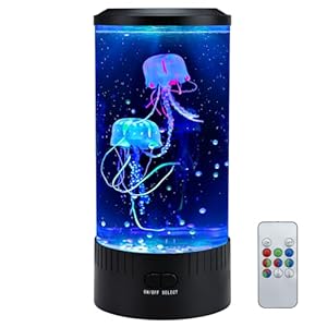 Jellyfish Lamp LED Mood Night Light with 7 Color Changing, Remote Control Large Jellyfish Aquarium Tank Night Light to Decorate Home Office, Gifts for Kids Teens Adults, 5.11″ Dia x 11.41″ H