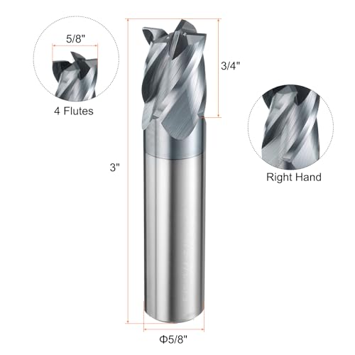 Image of HARFINGTON Carbide Square Nose End Mill Bit 5 /8 inch Cut Dia 4 Flutes TiAlN Coated Milling Cutter for Hardened Steel Metal (5 /8 inch Shank 3 /4 inch Cut Length 3 inch Long 30 Degree Helix HRC53-55)