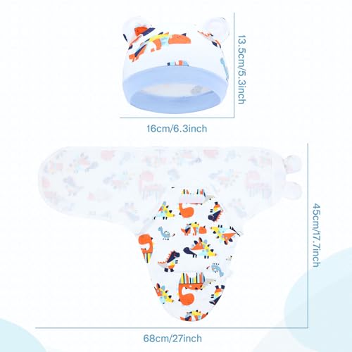 Image of Cinaci 2 Pieces Adjustable Soft Cotton Baby Swaddle Sleep Sacks Hats Newborn Nursery Caps Beanies Bonnets Swaddle Blanket Wraps for Baby Girls Boys Infants Newborns (2PCS S6)