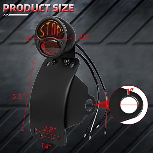 Image of Amazicha LED License Plate Brake Light Tail Light with 1 Inch Axle Hole Curved Bracket Compatible for Harley Sporster Bobber Choppers