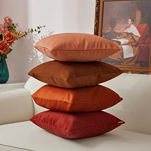 Tayis Brown Throw Pillow Covers, Polyester-Cotton Soft Solid Square Accent Pillow Cover 18x18 Set of 4 Decorative Suitable for Sofa Couch Bed Car Home