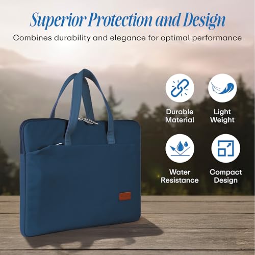 Image of Protecta Grace Office Laptop Messenger Bag for Men and Women Canvas Look Laptop Briefcase Water Repellent Padded Laptop Messenger Sleeve Bag 15.6 Inch Ideal for Office & Work in Color Blue