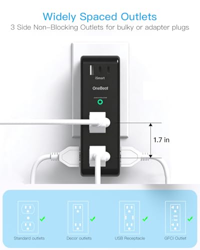 Image of Surge Protector Outlet Extender with Rotating Plug, 6 AC Multi Plug Outlet with 3 USB Ports (2 USB C), 1800J Wall Charger Swivel Power Adapter with Spaced Outlet Splitter for Home Office Dorm, Black