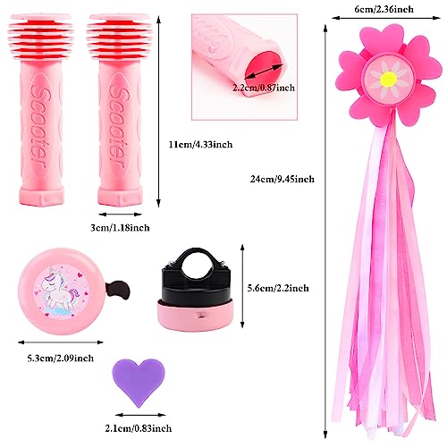 Bike Accessories for Kids Girls,Kids Scooter Handle,Bike Streamers,Spoke Beads and Bike Bell Bike Decorations Set,Bike Hand Grip,Girl Bicycle Tassels Ribbons,Unicorns Bells with Wheel Spokes Beads - Image 2