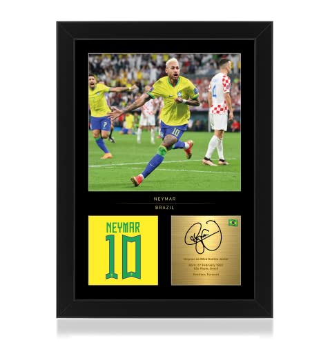 Win FC Photo encadrée Neymar Jr A4 – Signature numérique reproduite – Cadeau pour les fans du Brésil
