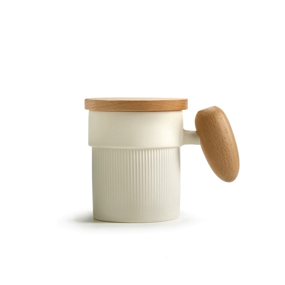 Tasses à café Mug en céramique avec couvercle et anse en bois, idéal for la maison ou le bureau.