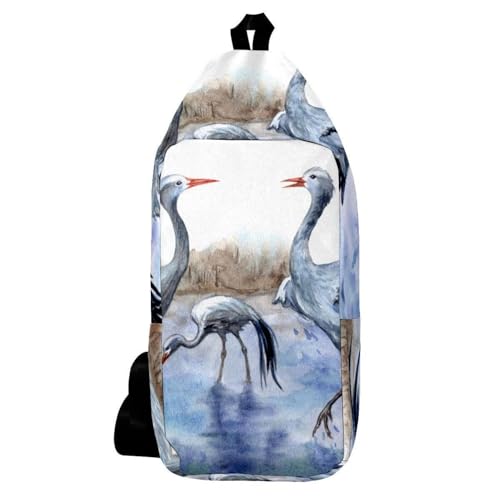 Sac à dos bandoulière grues aquarelle aux finitions soignées
