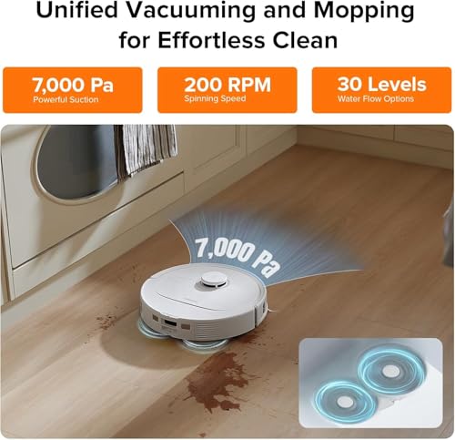 Image of roborock Qrevo Plus Robot Vacuum and Mop with FlexiArm Design Edge Mopping, Self-Emptying, Auto Mop Washing & Drying, 7,000 Pa Suction, White (Renewed)