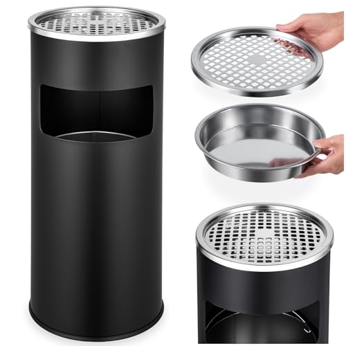 tectake® Cendrier sur pied 25 x 61 cm, Cendrier exterieur avec poubelle 30L intégrée, Seau intérieur : 12 litres, Idéal Fumoir, Balcon, Hôtel,...