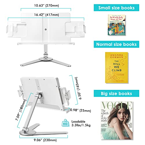 Viozon Book Stand,Cookbook Holder Desk Reading,Adjustable Height&Angle,Aluminum Alloy,Foldable&Portable,For Office,Kitchen,School,Kids&Adults Book,Recipe,Magazine,Tablet,Kindle,Silver #TOP3
