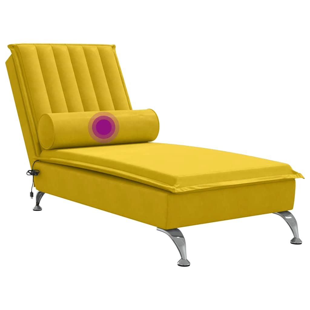 Masażer z rolką pod kark, żółty, aksamitny leżak relaksacyjny, sofa z funkcją leżenia i tapicerką, do salonu, sypialni, biura