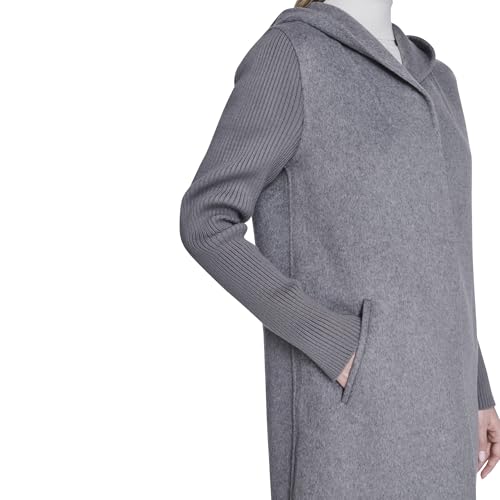 Image of Kenneth Cole Women's Hooded Double Face Wool With Hidden Snap Closure and Rib Knit Sleeve Coat