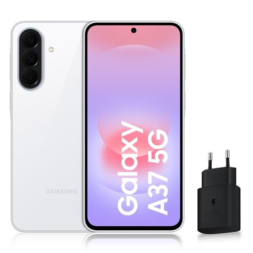 Samsung Galaxy A37 5G, Smartphone Android, 128 Go, Chargeur Secteur Rapide 25W Inclus, Smartphone déverrouillé, Blanc, Version FR