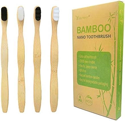 EasyHonor Extra Soft Toothbrush, Natural Bamboo Toothbrush with Micro Fur Ultra Soft 20,000 Bristles, 4-Pack for Adults