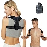 WEEOATAR Upper Back Brace,Posture Corrector with Magic Stickers,Elastic Posture Trainer Easy to Use,Adjustable Back Straightener Brace,Posture Corrector Strap for Adults and Kids(Black2,L)