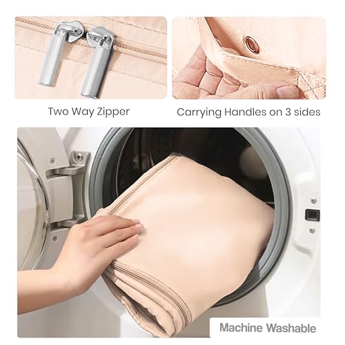 Image of Yellow Weaves Space Saving Self Compression Organizer Bag for Comforters, Blankets, Clothes, Travel, Storage Bag for Wardrobe, No Vacuum Needed, 2 Layer, Large (Pack of 3), Peach
