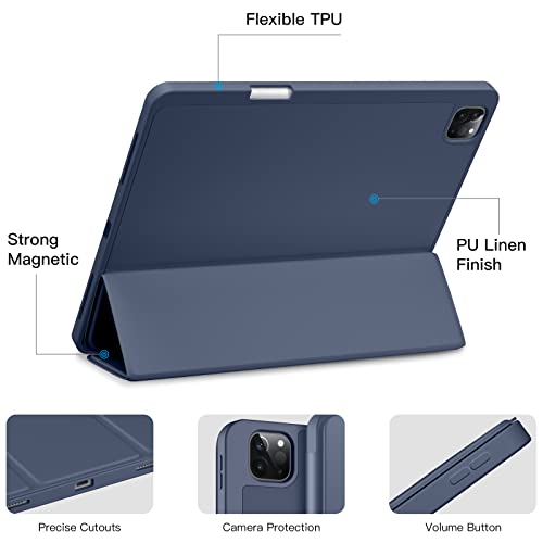 Vobafe Funda Compatible con iPad Pro 12.9 de 6.ª/5.ª/4.ª/3.ª Generación, Carcasa Trasera Flexible de TPU con Soporte para Lápiz para iPad Pro 12.9 2022/2021/2020/2018, Azul Gris