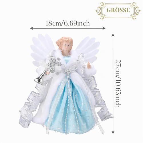 Valery Madelyn 27cm Engel Weihnachtsbaumspitze mit Feder Flügeln Christbaumspitze batteriebetriebe Bunte LED beleuchtete Baum-Spitzenengel… – Ansicht 5