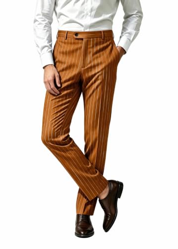 Caramel Mens Pinstripe Dress Suit Pants Classic Fit Beach Wedding 38W X 34L