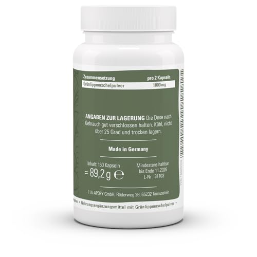 Grünlipp 500 mit Grünlippmuschel aus Neuseeland, 1000 mg pro Tagesdosis, laborgeprüft, 150 Kapseln