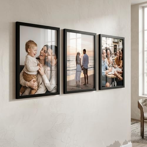 Image of kotart Photo Frame for Wall Decoration | Wooden Aesthetic Frame for Bedroom | Certificate Frame | Photo Frame for Certificate A4 Size Office Use (Black, Pack of 3)