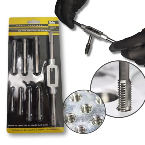 JG Machos C/Vira Macho M3 a M12 8Pçs + Extrator de Parafuso