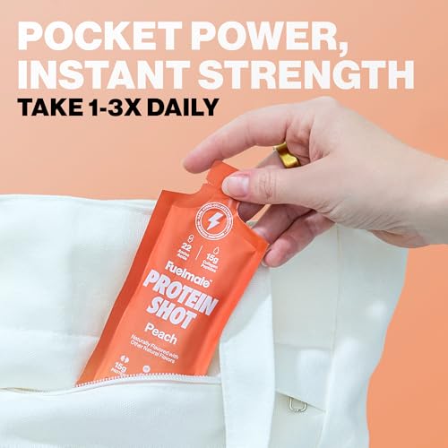 Image of Peach Liquid Collagen Easy Protein Shots - 15g Protein + 22 Amino Acids - Hydrolyzed Bovine Collagen Peptides for Recovery, Skin, Hair & Joints - 10 x 1.29oz - Sugar, Dairy & Gluten Free