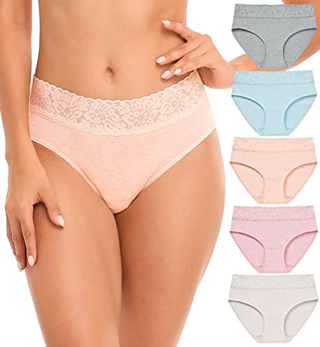 Wealurre Damen Unterhosen Baumwolle Slip Damen Unterwäsche Spitze | 5er Pack Unterhosen Damen, Basic Damenslip Mittlerer Taille,Spitze Damenunterwäsche,Bequem Panties Frauen, Etike