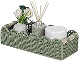 CubesLand Toilet Paper Storage Basket Scalloped Edge Home Decor Green Basket, Living Room Cozy Decor, Paper Rope Small Baskets for Over Toilet Storage Shelf, End Table, Shelves, with 2 Wooden Handles