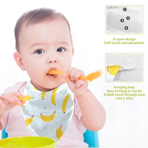 Image of vvfelixl Yellow Cute Banana Baby Burp Cloths Baby Muslin Washcloths for Boys Girls Cotton Babys Face Towel for Newborn Soft 11.8 X 11.8 in, 5 Pack