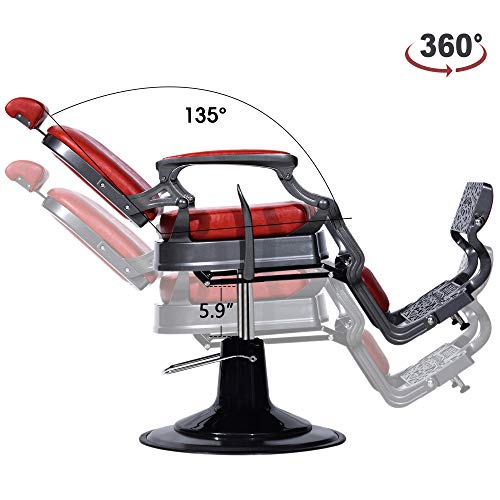 Barberpub Heavy Duty Vintage Barber Chair All Purpose Hydraulic Recline Salon Beauty Spa Equipment 3850 (Red) #TOP3