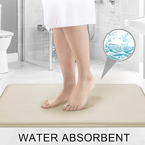 FEELSO Badematten-Set, Memory-Schaum, 3-teilig, rutschfeste und saugfähige Matte, 50,8 x 78,9 cm, Bodenmatte,8 55, U-förmiger Konturteppich WC-Deckelbezug für Badewanne, Dusche & Bad, elfenbeinfarben – Bild 4