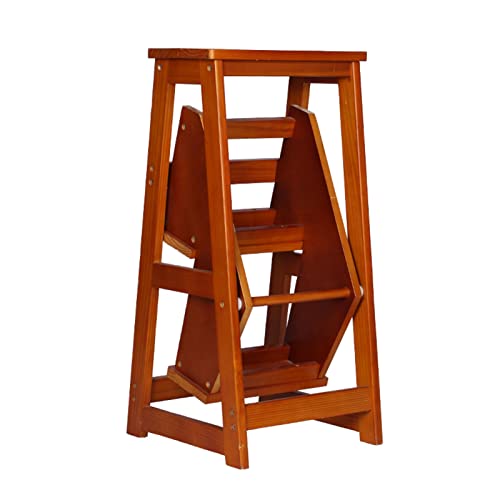 Taburete plegable portátil de madera con escalera de seguridad antideslizante de 3 escalones, banco de zapatos de cocina o estante para flores.