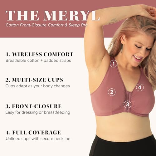 Image of LEADING LADY, Meryl, Front-Closure Cotton Bra, Comfort Sleep for Women, Breathable, Unlined, Full Coverage, Wireless, 36A-56H