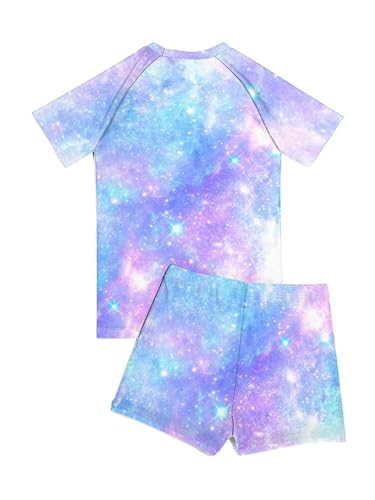 PARICI Girls Swimsuits Two Piece Rash Guard Set Short Sleeve Swimwear Kids Cute Summer Beach Bathing Suit2