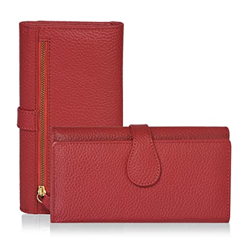 Real Leather Trifold Clutch Wallet for Women - RFID Blocking Card Holder