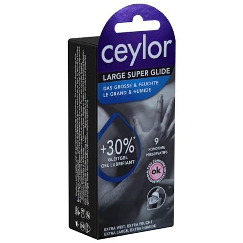 Ceylor Super Glide 9 préservatifs extra larges avec 30 % de crème lubrifiante en plus, emballés dans un D SLI hygiénique, facile à ouvrir, couverture plus...